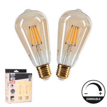 E27 zestaw 2 lamp LED 6 W 2200 Kelvin 650 Lumen W kolorze bursztynu, Mosiądz, 1-punktowy