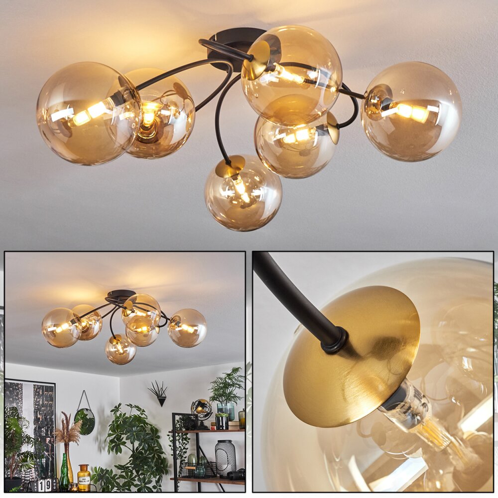 Chehalis Lampa Sufitowa - Szkło Złoty, Czarny, 6-punktowe main product photo