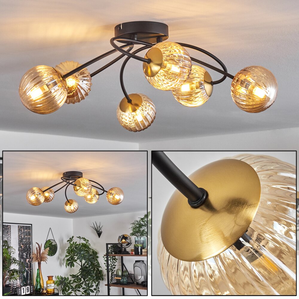 Chehalis Lampa Sufitowa - Szkło Złoty, Czarny, 6-punktowe main product photo