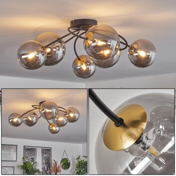 Chehalis Lampa Sufitowa - Szkło złoty, czarny, 6-punktowe