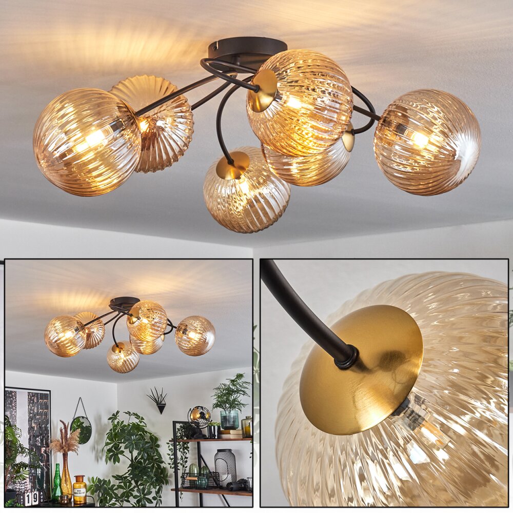 Chehalis Lampa Sufitowa - Szkło Złoty, Czarny, 6-punktowe main product photo