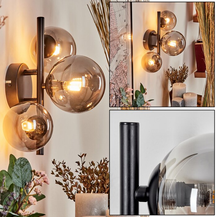 Chehalis Lampa ścienna - Szkło przydymiony, 3-punktowe