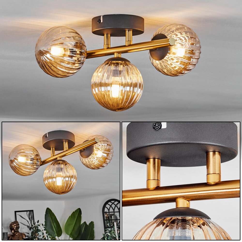 Chehalis Lampa Sufitowa - Szkło Złoty, Czarny, 3-punktowe main product photo