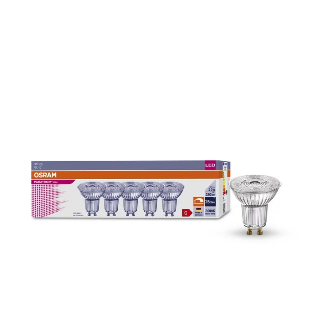 Osram zestaw 5 żarówek LED GU10 3,4 W 3000 Kelwinów 230 lumenów main product photo