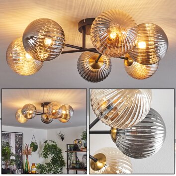 Chehalis Lampa Sufitowa - Szkło 15 cm Złoty, Czarny, 6-punktowe