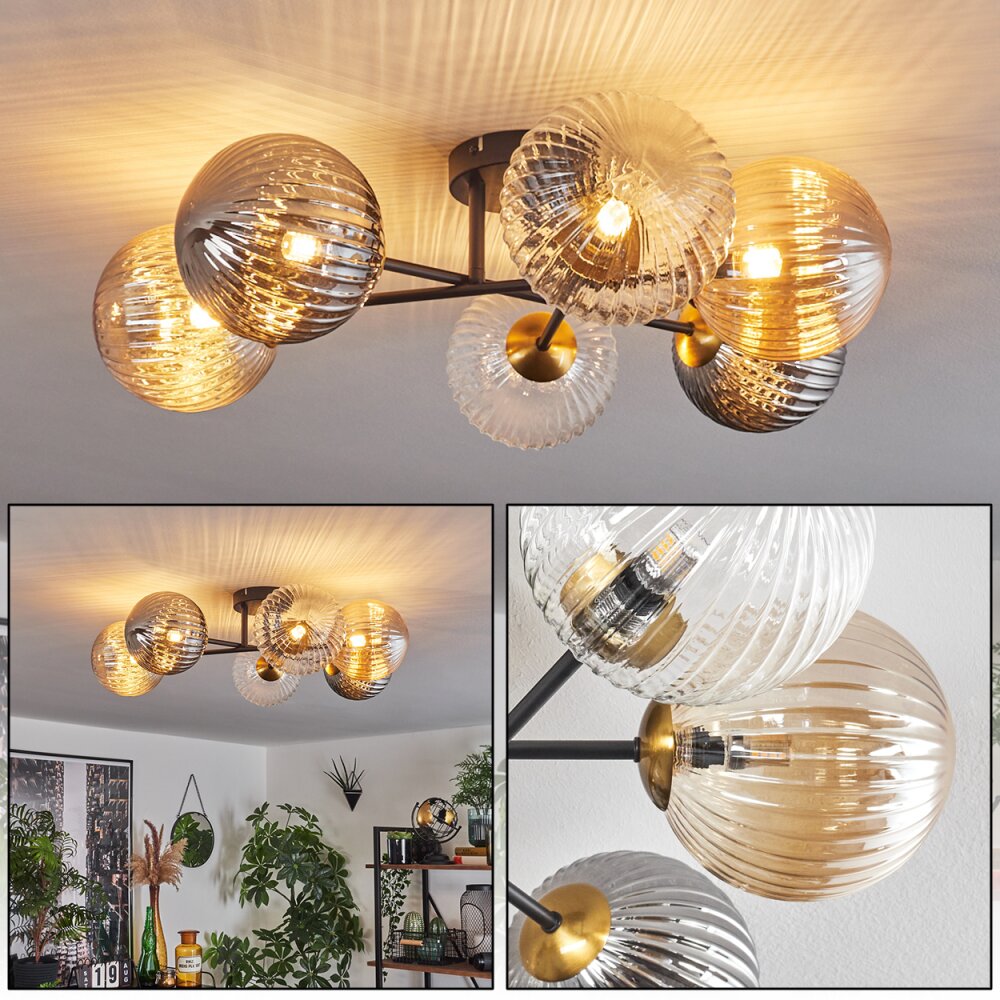 Chehalis Lampa Sufitowa - Szkło 15 cm Złoty, Czarny, 6-punktowe main product photo