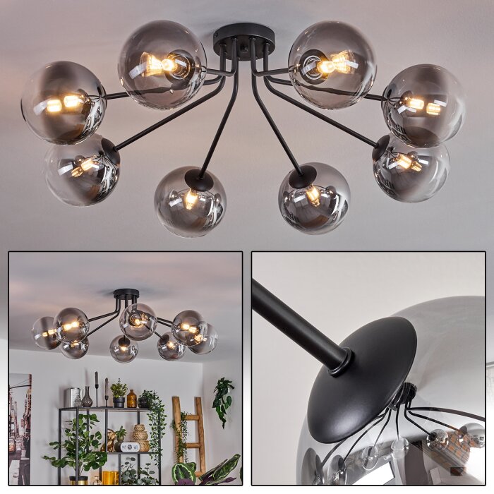 Chehalis Lampa Sufitowa - Szkło 15 cm Czarny, 8-punktowe