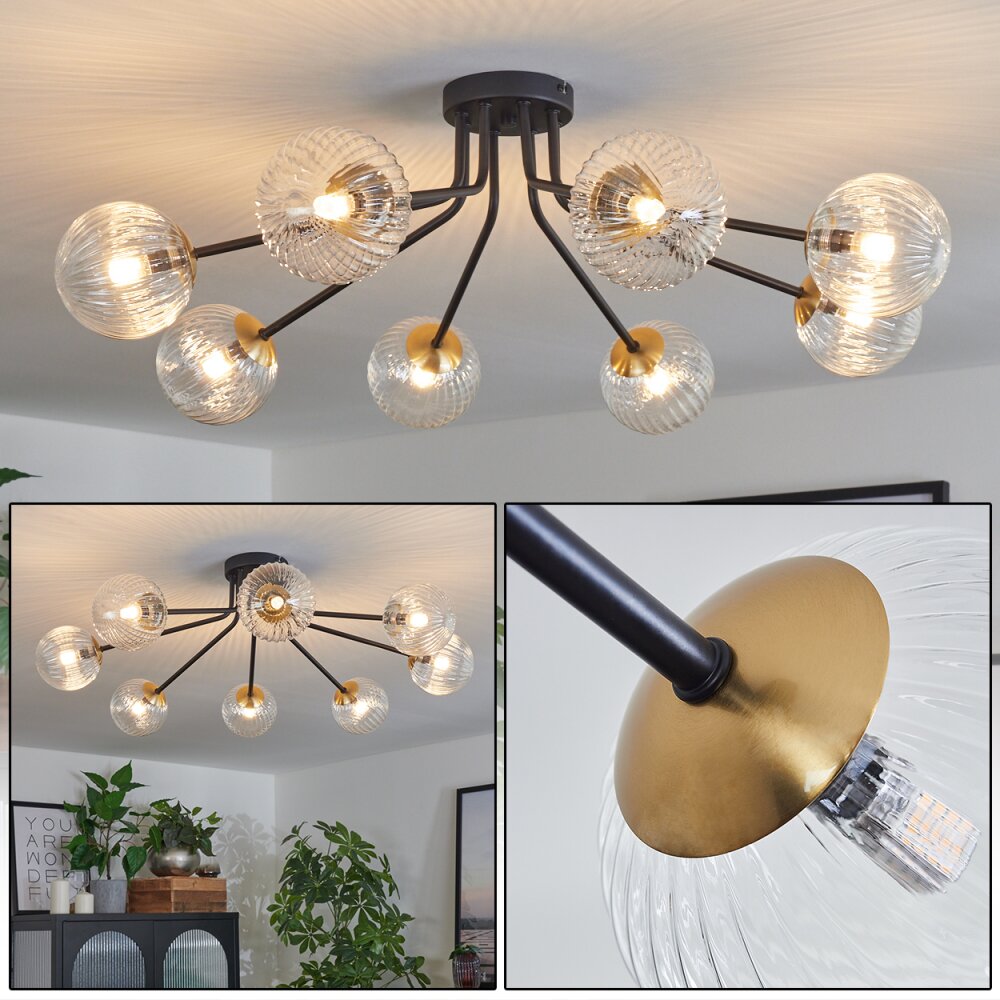Chehalis Lampa Sufitowa - Szkło 12 cm, 15 cm Złoty, Czarny, 8-punktowe main product photo