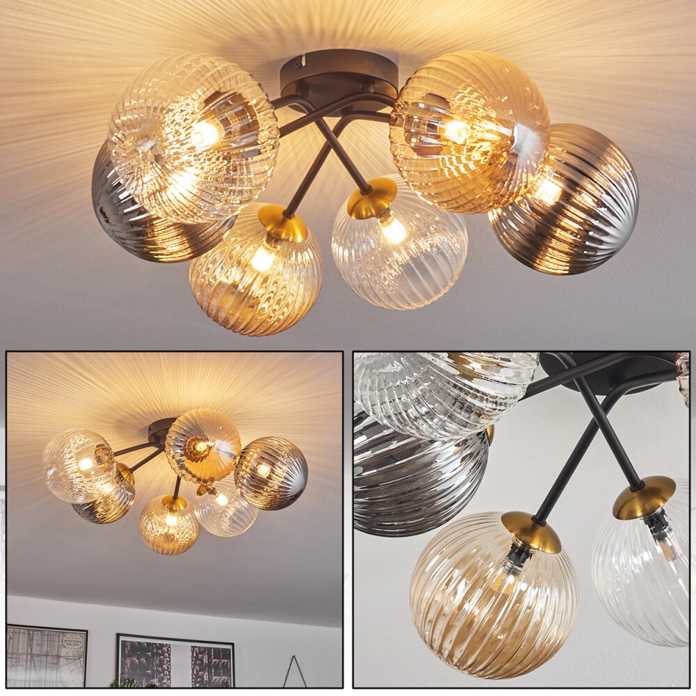 Chehalis Lampa Sufitowa - Szkło 15 cm Złoty, Czarny, 6-punktowe main product photo