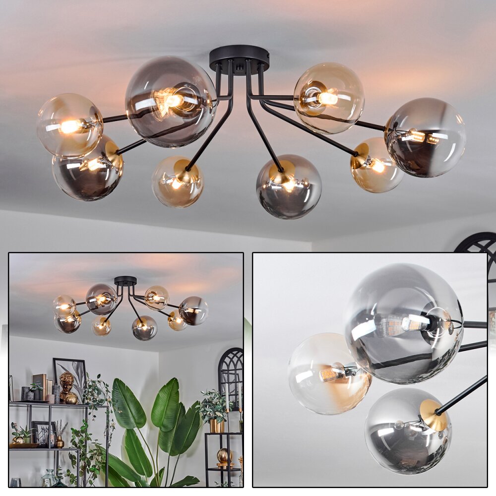 Chehalis Lampa Sufitowa - Szkło 12 cm, 15 cm Złoty, Czarny, 8-punktowe main product photo