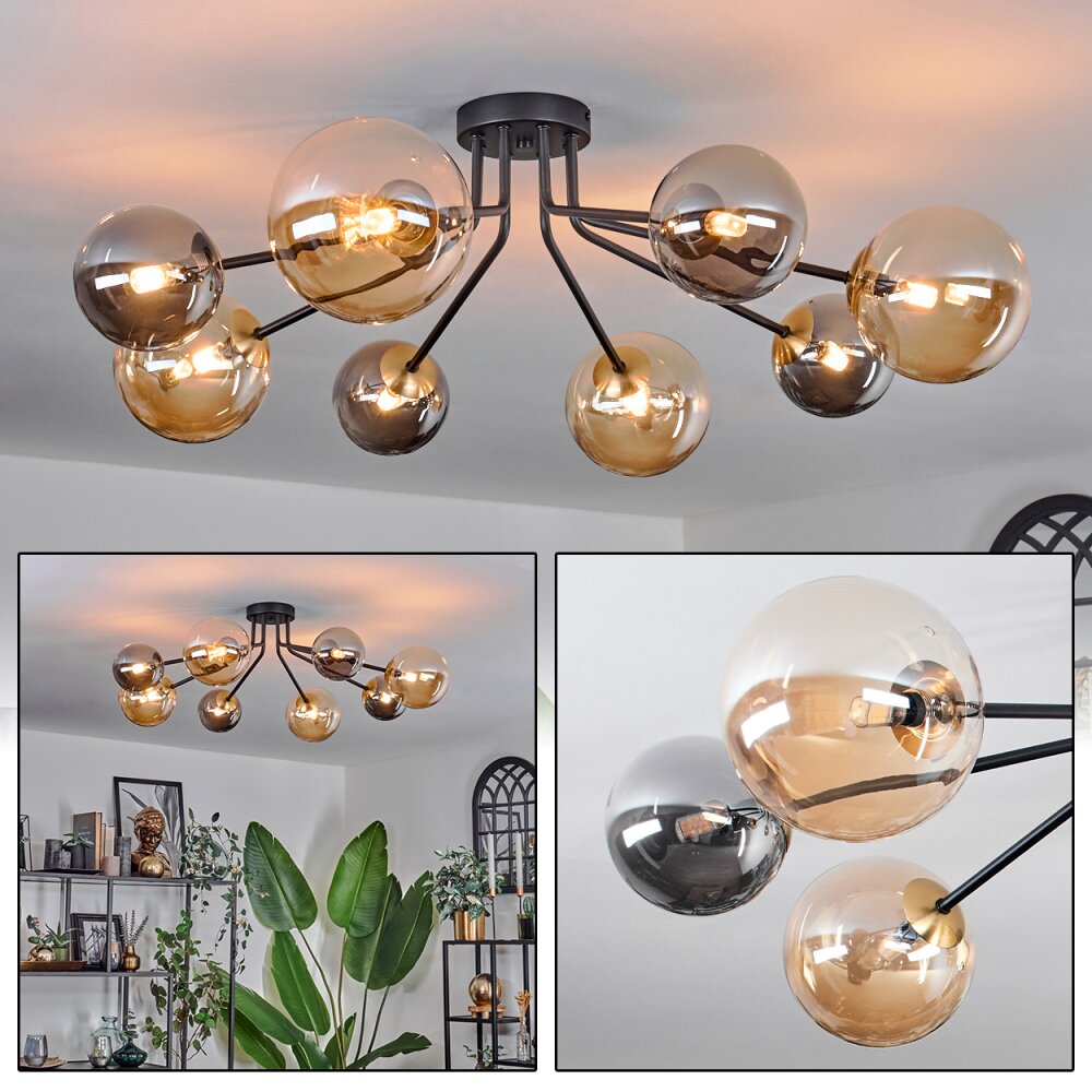 Chehalis Lampa Sufitowa - Szkło 12 cm, 15 cm Złoty, Czarny, 8-punktowe main product photo