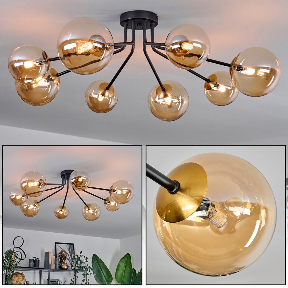 Chehalis Lampa Sufitowa - Szkło 12 cm, 15 cm Złoty, Czarny, 8-punktowe main product photo