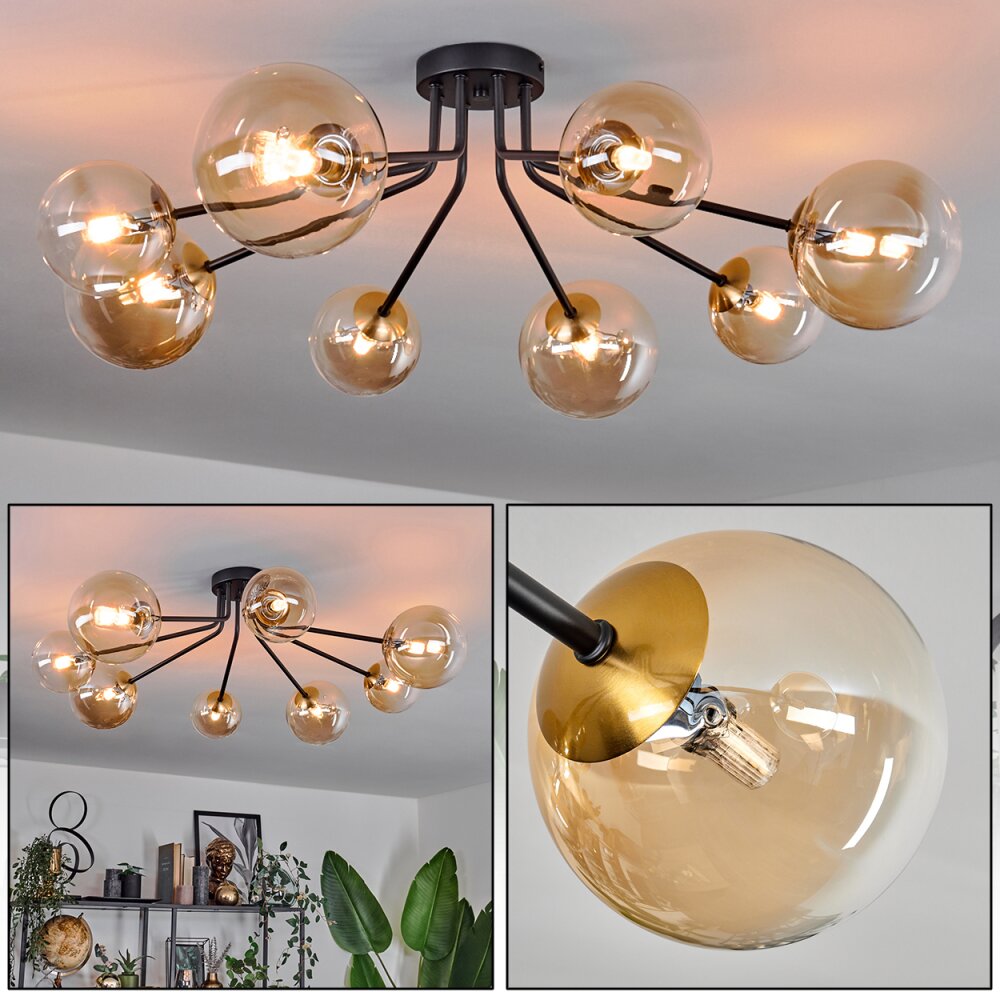 Chehalis Lampa Sufitowa - Szkło 12 cm, 15 cm Złoty, Czarny, 8-punktowe main product photo