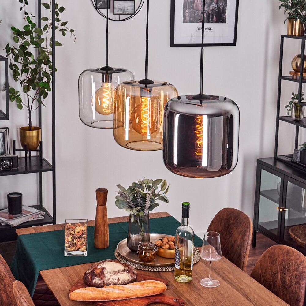 Lauden Lampa Wisząca - Szkło 25 cm W kolorze bursztynu, Chrom, Przezroczysty, 3-punktowe main product photo
