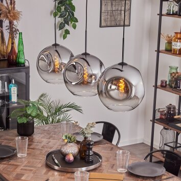 Ripoll Lampa Wisząca - Szkło 30 cm Chrom, Przezroczysty, 3-punktowe