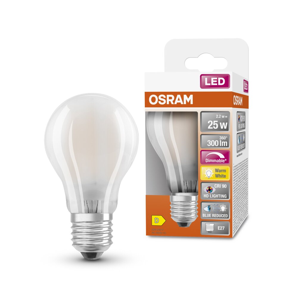 Oświetlenie Osram E27 LED 2.2 Watt ciepły biały przyciemnione 300 Lumen main product photo