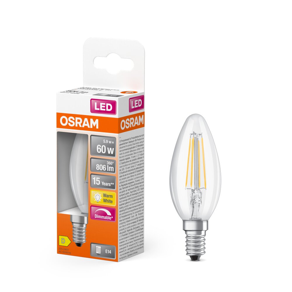 Oświetlenie Osram E14 LED 5.5 Watt ciepły biały przyciemnione 806 Lumen main product photo