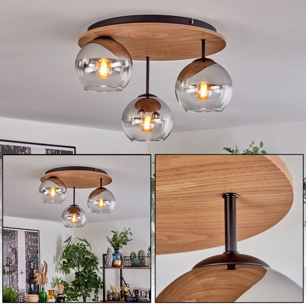 Koyoto Lampa sufitowa, Kula świetlna 40 cm Brązowy, Wygląd drewna, Czarny, 3-punktowe main product photo