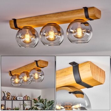 Koyoto lampa sufitowa, kula świetlna kolory naturalne, czarny, 3-punktowe