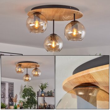 Koyoto lampa sufitowa, kula świetlna 40 cm kolory naturalne, czarny, 3-punktowe
