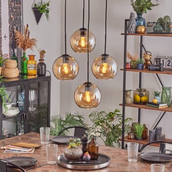 Koyoto Lampa wisząca, Kula świetlna W kolorze bursztynu, 4-punktowe