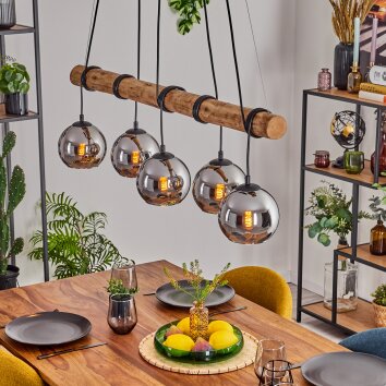 Koyoto lampa wisząca, kula świetlna, lampa wisząca kolory naturalne, czarny, 5-punktowe