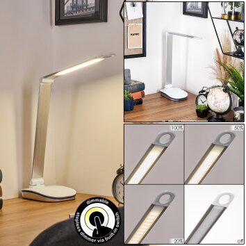 Vringelby lampka biurkowa, lampa stołowa, lampka do czytania LED srebrny, biały, 1-punktowy