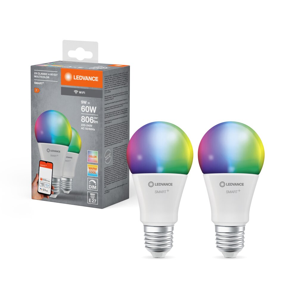 Oświetlenie Ledvance E27 9 Watt RGB (regulowany) przyciemnione 806 Lumen main product photo