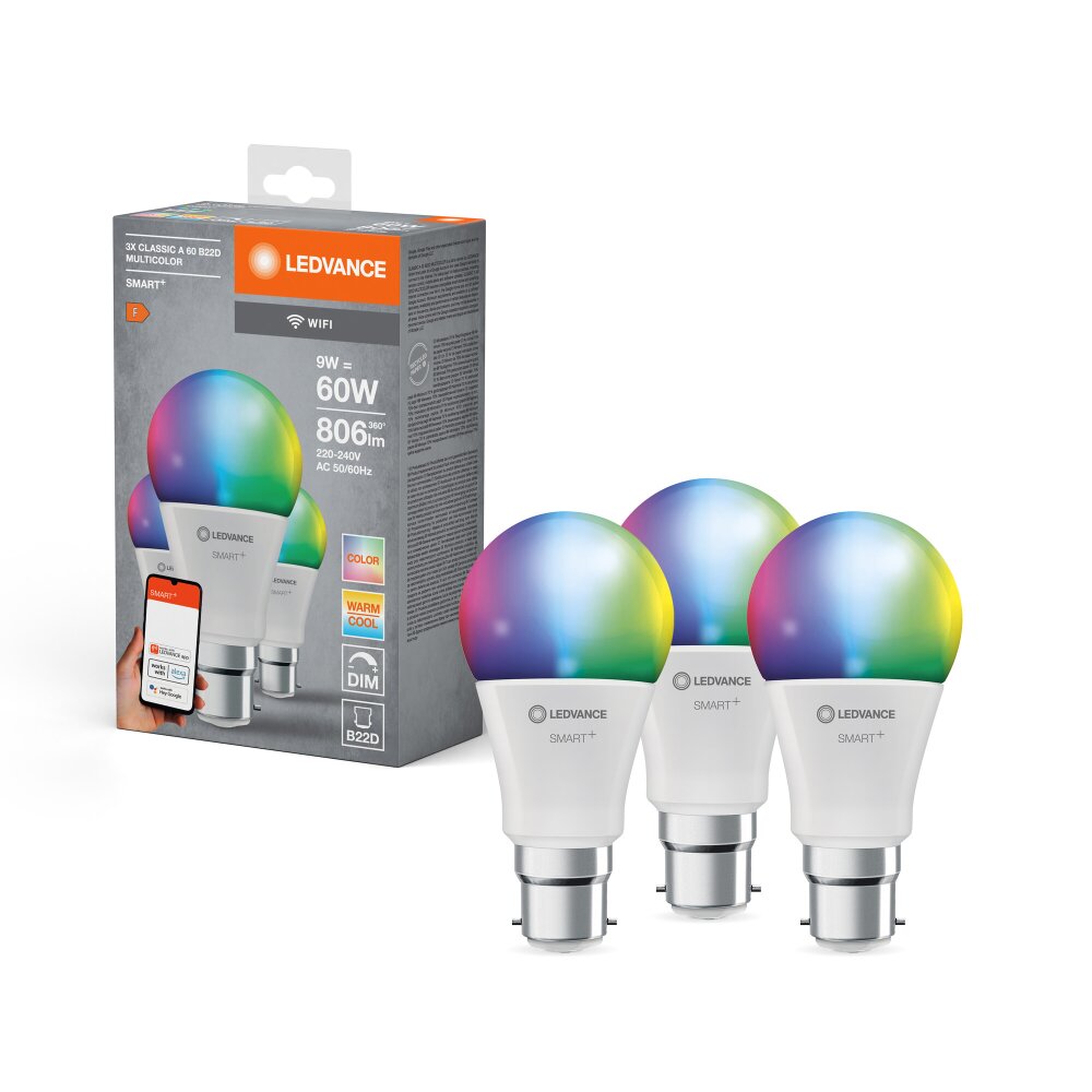 Oświetlenie Ledvance B22d 9 Watt RGB (regulowany) przyciemnione 806 Lumen main product photo