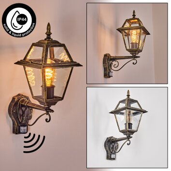 Fornelos oświetlenie zewnętrzne, zewnętrzny kinkiet, kinkiet złoty, czarny, 1-punktowy, Czujnik ruchu