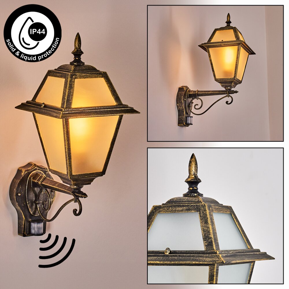 Fornelos Oświetlenie zewnętrzne, Zewnętrzny kinkiet, Lampa ścienna Złoty, Czarny, 1-punktowy, Czujnik ruchu main product photo