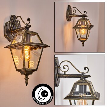 Fornelos oświetlenie zewnętrzne, zewnętrzny kinkiet, kinkiet złoty, czarny, 1-punktowy