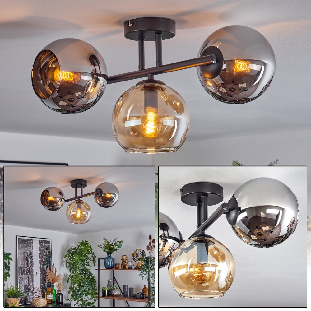 Koyoto Lampa sufitowa, Kula świetlna W kolorze bursztynu, Chrom, Przydymiony, 3-punktowe main product photo