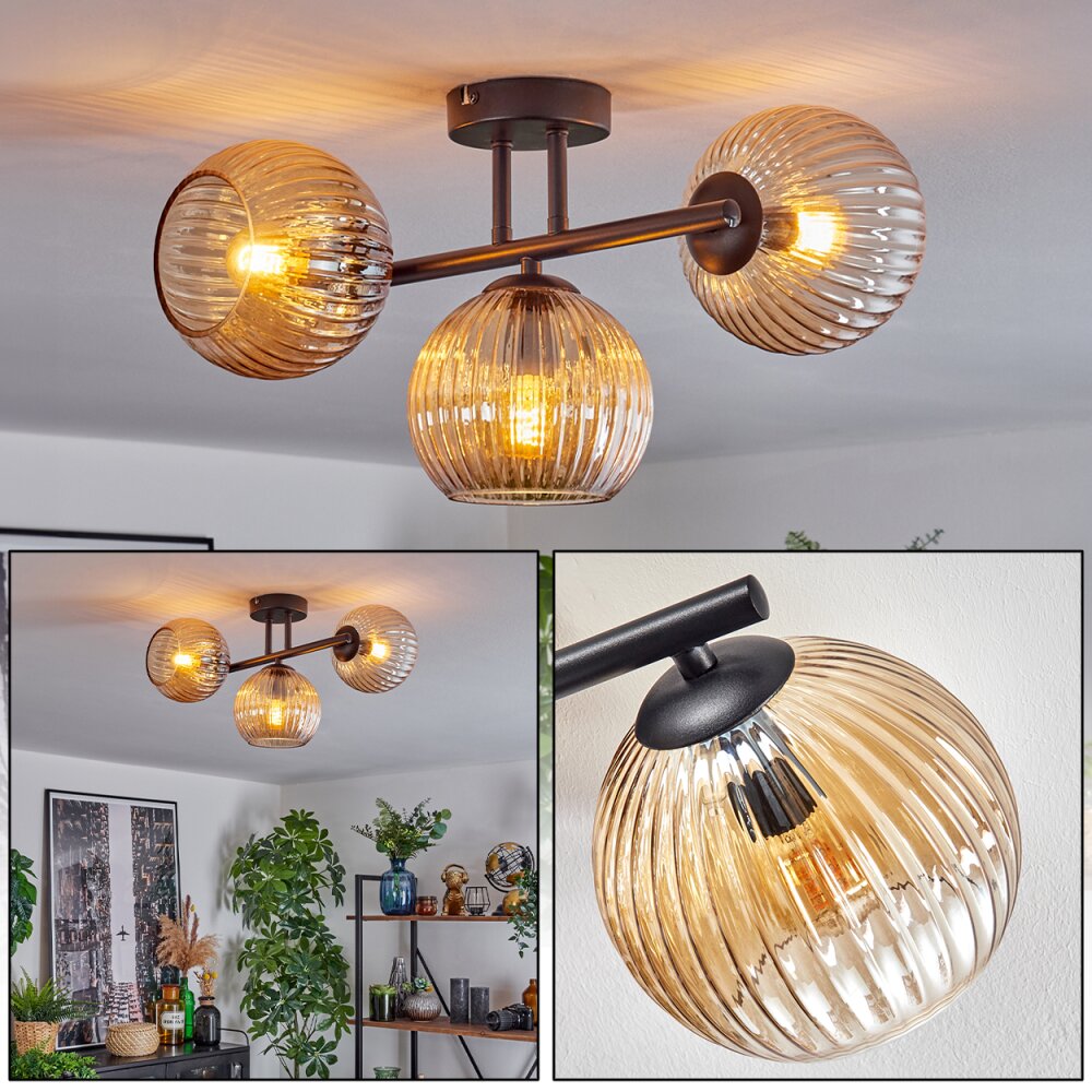 Koyoto Lampa sufitowa, Kula świetlna W kolorze bursztynu, 3-punktowe main product photo