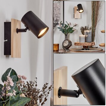 Gesteira kinkiet, spot ścienny kolory naturalne, czarny, 1-punktowy