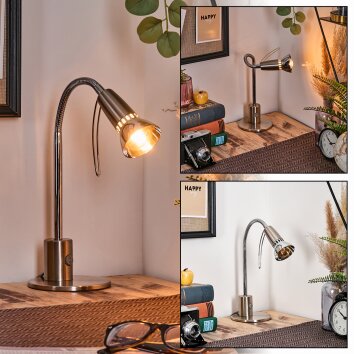 Felan lampka biurkowa, lampa stołowa, lampka do czytania chrom, nikiel matowy, 1-punktowy