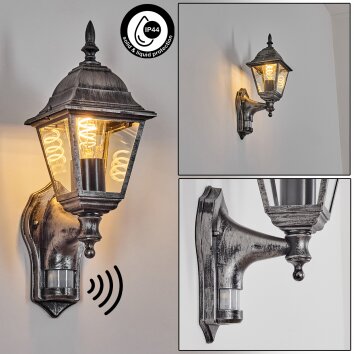 Naofe zewnętrzny kinkiet, kinkiet czarny, srebrny, 1-punktowy, Czujnik ruchu