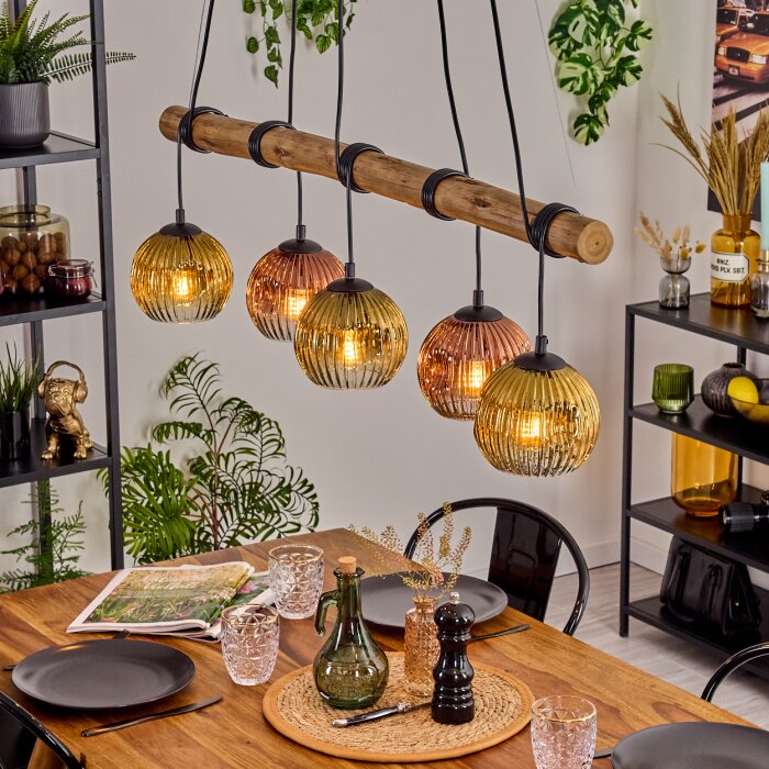 Ripoll lampa wisząca, kula świetlna, lampa wisząca kolory naturalne, czarny, 5-punktowe
