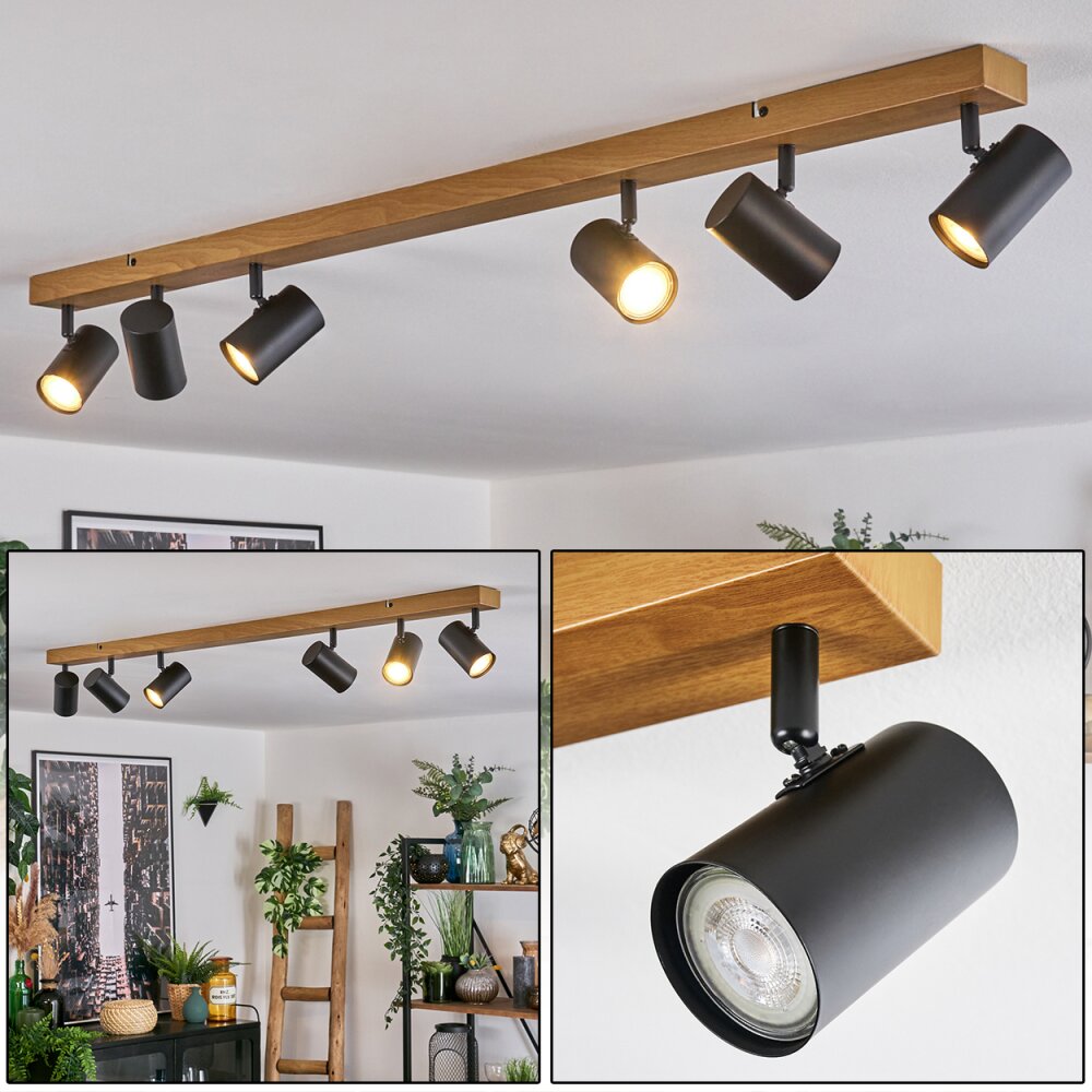 Gesteira Lampa sufitowa, Spot sufitowy Wygląd drewna, Czarny, 6-punktowe main product photo