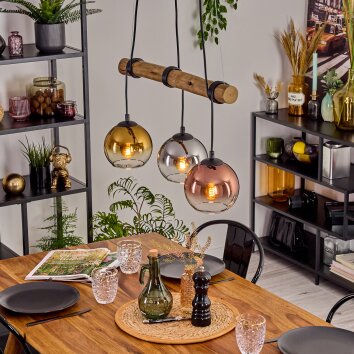 Koyoto lampa wisząca, kula świetlna, lampa wisząca kolory naturalne, czarny, 3-punktowe