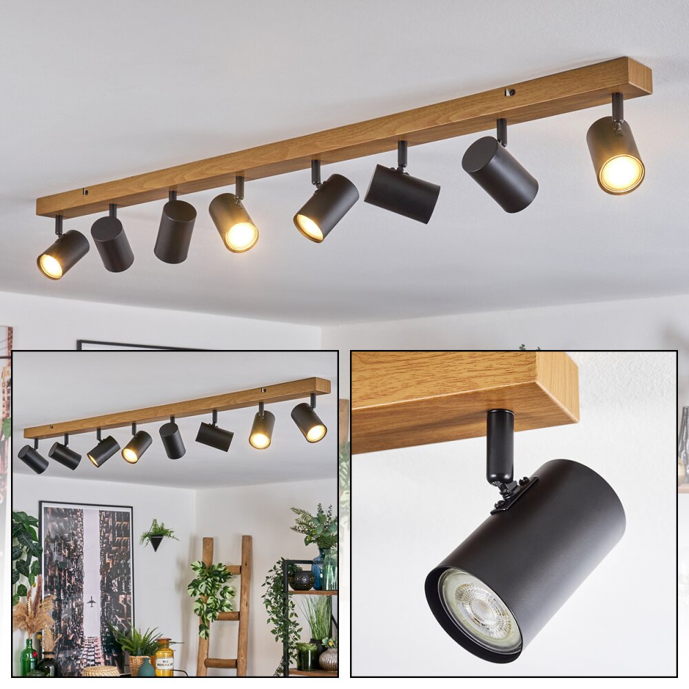 Gesteira Lampa sufitowa, Spot sufitowy Wygląd drewna, Czarny, 8-punktowe main product photo