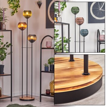 Koyoto Lampa stojąca Jasne drewno, Czarny, 3-punktowe
