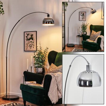 Baloca lampa stojąca, lampa podłogowa łukowa chrom, czarny, 1-punktowy