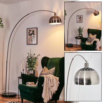 Baloca lampa stojąca, lampa podłogowa łukowa nikiel matowy, czarny, 1-punktowy