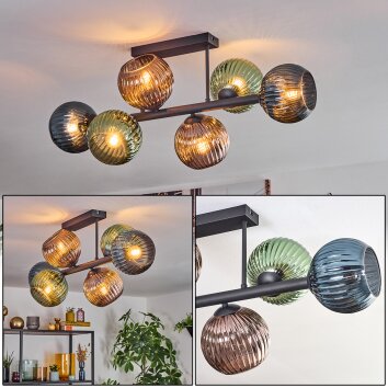 Koyoto Lampa sufitowa, Kula świetlna Niebeieski, Zielony, W kolorze miedzi, 6-punktowe