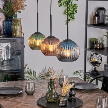 Koyoto lampa wisząca, kula świetlna, lampa wisząca niebeieski, zielony, miedziany, 3-punktowe