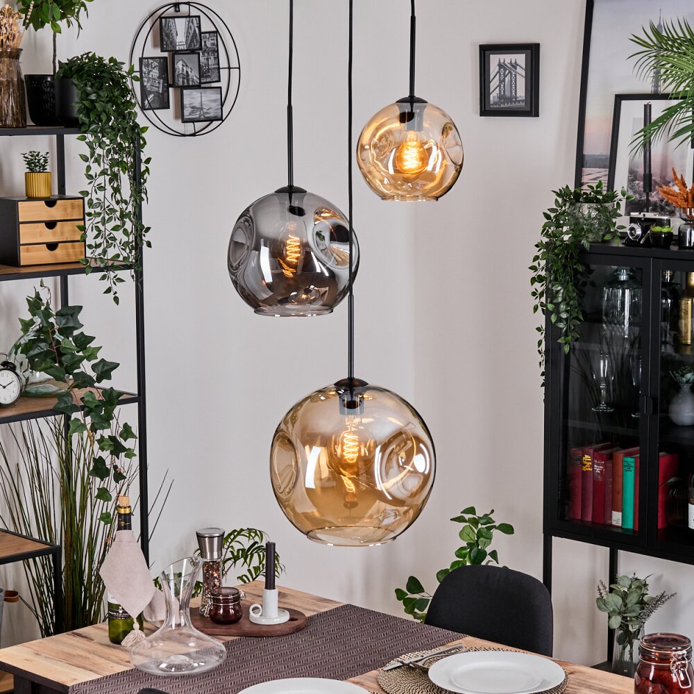 Ripoll Lampa wisząca, Kula świetlna, Lampa wiszącego klastra W kolorze bursztynu, Przydymiony, 3-punktowe main product photo