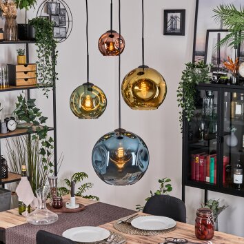 Ripoll lampa wisząca, kula świetlna, lampa wisząca kaskadowa niebeieski, złoty, zielony, miedziany, 4-punktowe