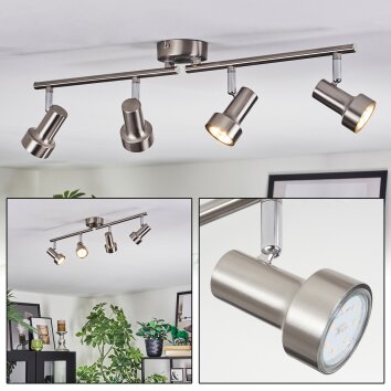 Edain Lampa sufitowa, Spot sufitowy LED Chrom, Nikiel matowy, 4-punktowe