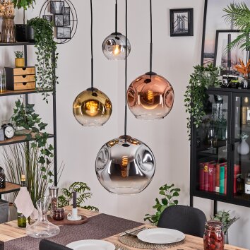 Ripoll lampa wisząca, kula świetlna, lampa wisząca kaskadowa chrom, złoty, przezroczysty, miedziany, przydymiony, 4-punktowe